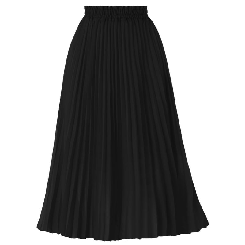 GOOBGS Women's Pleated A-Line High Waist Swing Flare Midi Skirt Black XX-Large/XXX-Large - Image 1